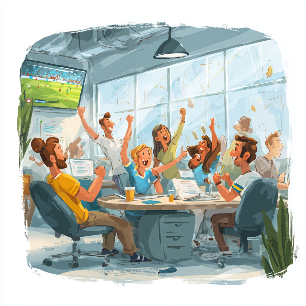 Office team celebrating a World Cup tournament