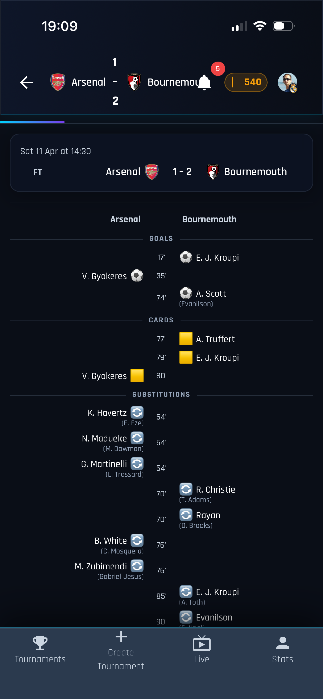Match details screen