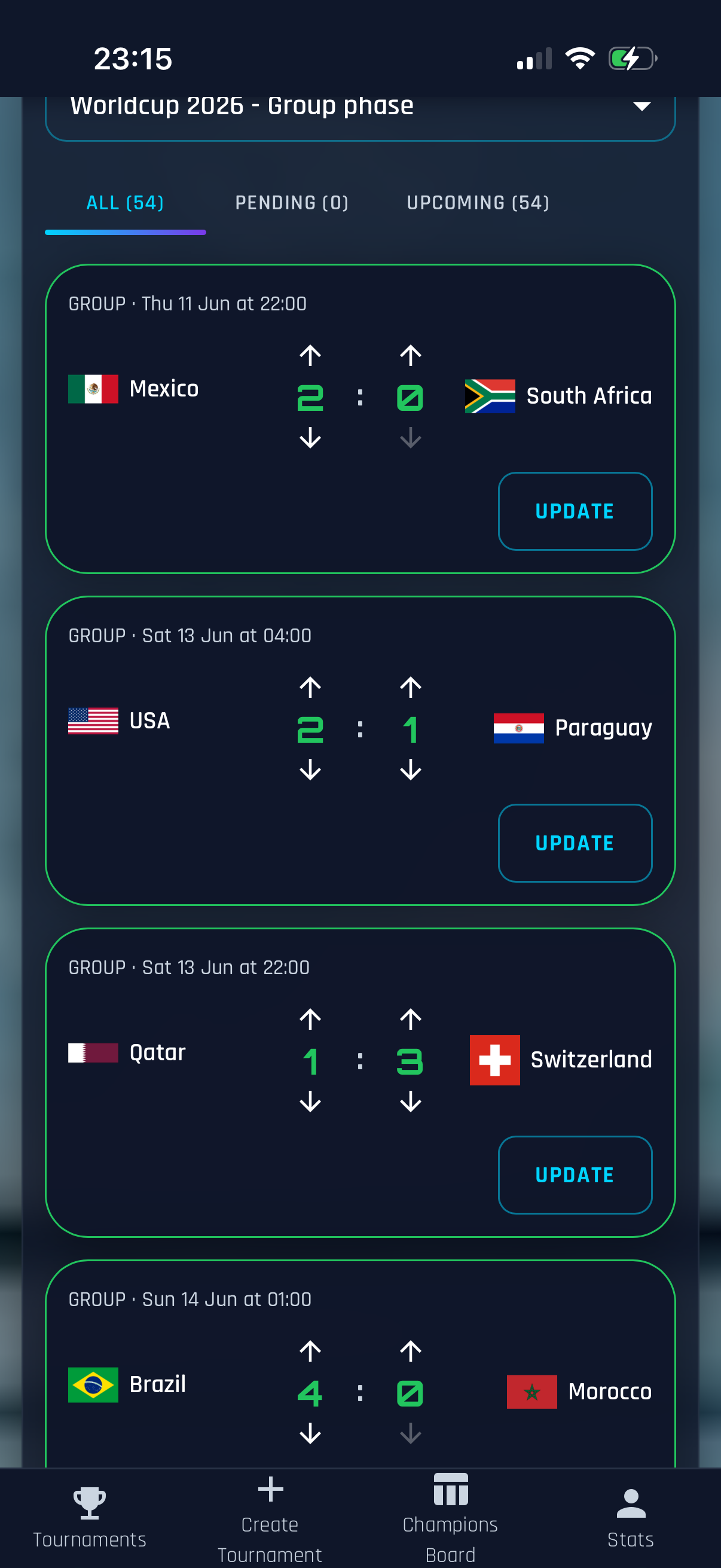 Score prediction screen